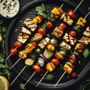 Grilled Halloumi and Vegetable Skewers