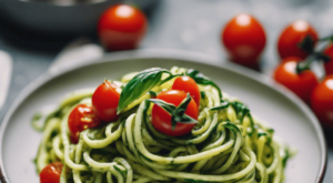 Pesto Zoodles with Cherry Tomatoes