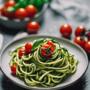 Pesto Zoodles with Cherry Tomatoes